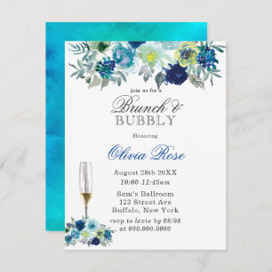 Blue Aquamarin Peony Brunch & Bubbly Einladungen