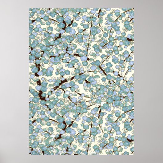 Blue Aquamarin Sakura Fine Japanese Kimono Poster (Vorne)