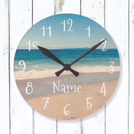 Blue Aquamarin Sandy Beach Landschaftliches Foto Runde Wanduhr
