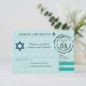 Blue Aquamarin Star von David Bat Mitzvah Passport RSVP Karte (Stehend Vorderseite)