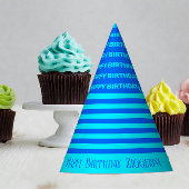 Blue, Aquamarin Stripes Birthday Party Hat Partyhütchen