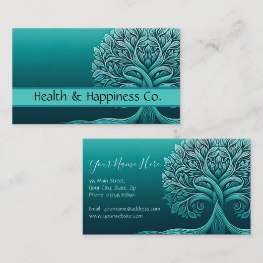 Blue Aquamarin Tree of Life Business Card Visitenkarte (Vorne/Hinten)