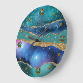 Blue Aquamarin und Gold Agate  Große Wanduhr (Winkel)