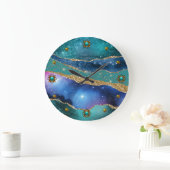Blue Aquamarin und Gold Agate  Große Wanduhr (Zuhause)