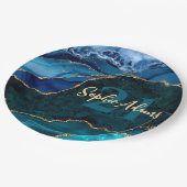 Blue, Aquamarin und Gold Glitzer Peacock Agate Bir Pappteller (Schrägansicht)