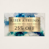 Blue Aquamarin Watercolor and Gold Foil Referenzka (Vorderseite)