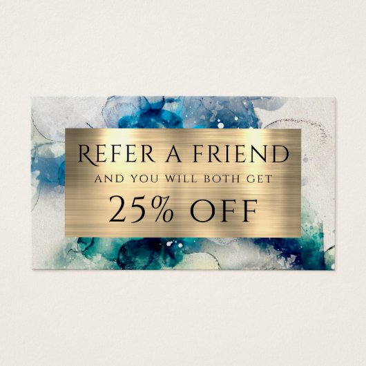 Blue Aquamarin Watercolor and Gold Foil Referenzka (Vorderseite)