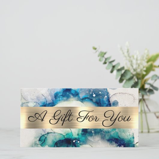 Blue Aquamarin Watercolor Gold Fossil Geschenkguts (Stehend Vorderseite)