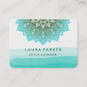 Blue Aquamarin Watercolor Lotus Floral Mandala Yog Visitenkarte