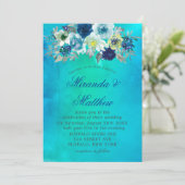 Blue Aquamarin Watercolor Peony Wedding Einladunge (Stehend Vorderseite)