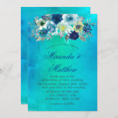 Blue Aquamarin Watercolor Peony Wedding Einladunge (Vorne/Hinten)