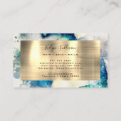 Blue Aquamarin Watercolor und Gold Foil Business C Visitenkarte (Rückseite)