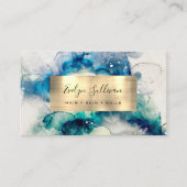 Blue Aquamarin Watercolor und Gold Foil Business C Visitenkarte (Vorderseite)
