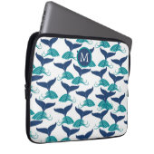 Blue Aquamarin Whale Schwanz Monogram Laptop Sleev Laptopschutzhülle (Vorne Rechts)