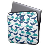 Blue Aquamarin Whale Schwanz Monogram Laptop Sleev Laptopschutzhülle (Vorderseite Links)