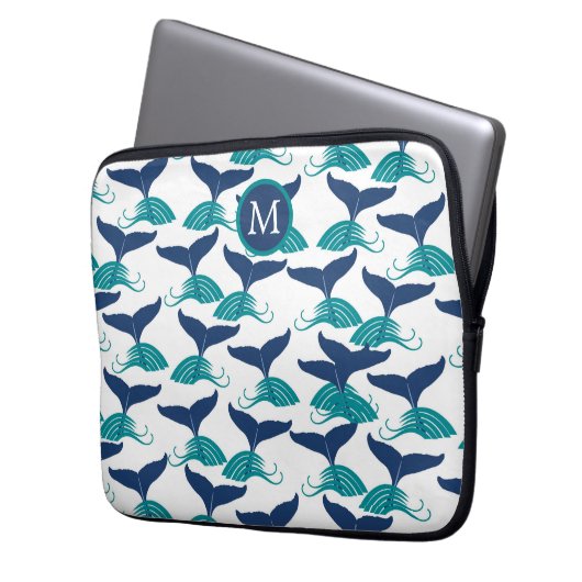 Blue Aquamarin Whale Schwanz Monogram Laptop Sleev Laptopschutzhülle (Vorderseite Links)