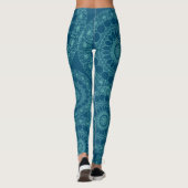 Blue Aquamarin Yoga Mandala Boho Chic Lace Leggings (Rückseite)