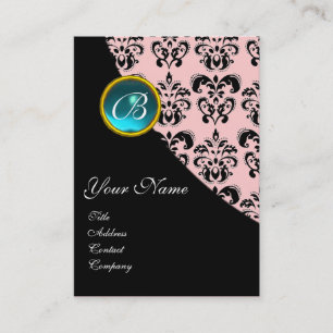 BLUE AQUAMARINE DAMASK MONOGRAMM, Turquase rosa Visitenkarte