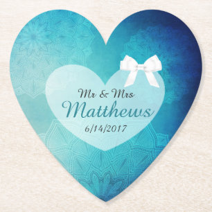Blue Aquamarine Personalisierte Wedding Heart Unte Untersetzer