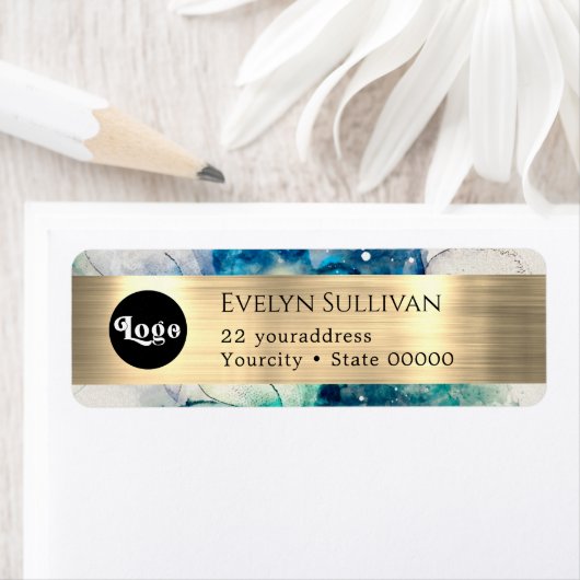 Blue aquamarine Wasserfarblogos Rücksendeadresse (Insitu)