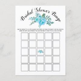 Blue Aquarell Blume Bridal Bingo Spielkarte Begleitkarte