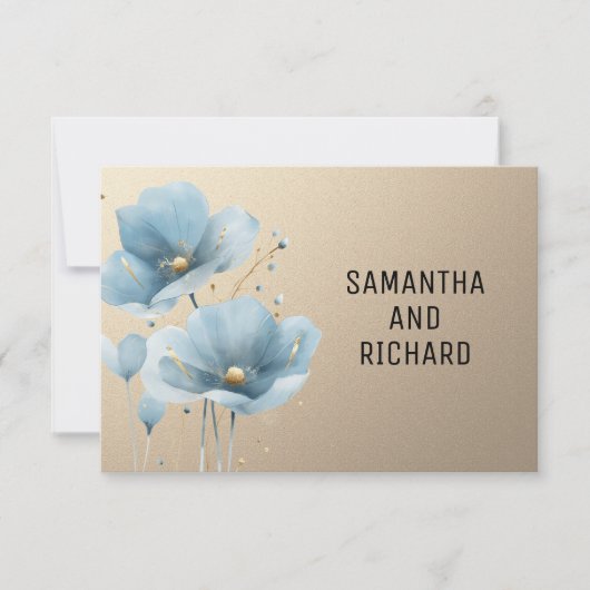 Blue Aquarell Blume Gold Glitzer RSVP Karte (Vorderseite)