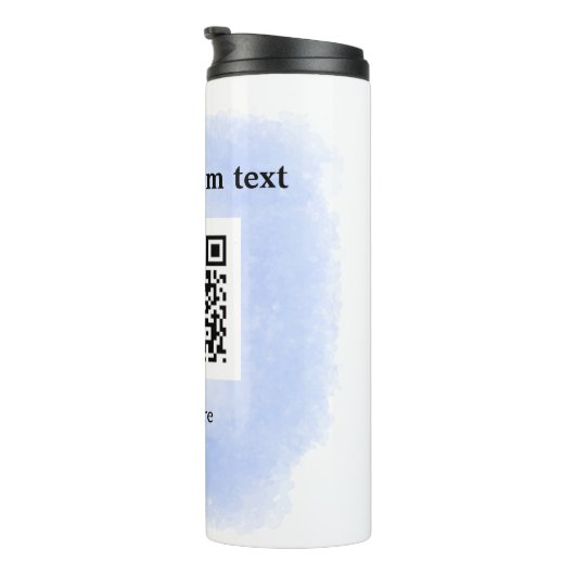 Blue Aquarell QR Scan Code hinzufügen benutzerdefi Thermosbecher (Nach rechts gedreht)
