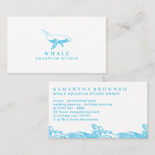 Blue Aquarium Whale Surf Visitenkarte (Vorne/Hinten)