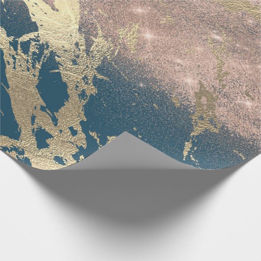 Blue Aquatic Aquamarin Gold Marbella Shiny Glitzer Geschenkpapier (Ecke)