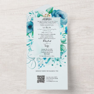 Blue Arabic & English All in one Wedite Einladung