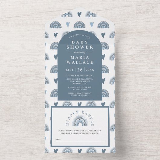 Blue Arch Boho Rainbow Baby Dusche All In One Einladung (Innen Boden)