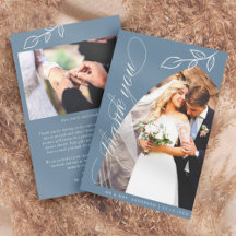 Blue Arch Botanical Leaf Wedding Dankeschön Card