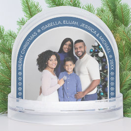 Blue Arch Christmas Family Photo with Snowflakes Schneekugeln