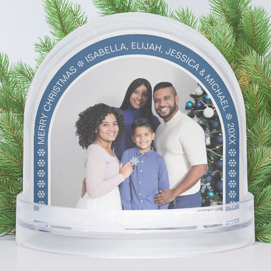 Blue Arch Christmas Family Photo with Snowflakes Schneekugeln