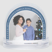 Blue Arch Christmas Family Photo with Snowflakes Schneekugeln (Rückseite)