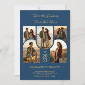 Blue Arched Collage Double Grads Twins TMF26 Einladung (Vorderseite)