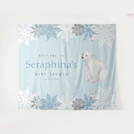 Blue Arctic Polar Bear Baby Dusche Hintergrund Wandteppich (Vorderseite (Horizontal))