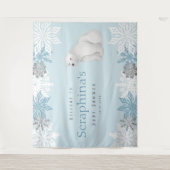 Blue Arctic Polar Bear Baby Dusche Hintergrund Wandteppich (Vorderseite)
