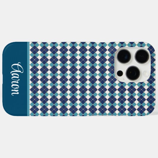 Blue Argyle Personalize  Case-Mate iPhone Hülle (Rückseite (Horizontal))