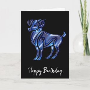 Blue Aries Sign Birthday Card Karte