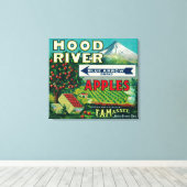 Blue Arrow Apple Crate LabelHood River, OR Leinwanddruck (Insitu (Holzboden))