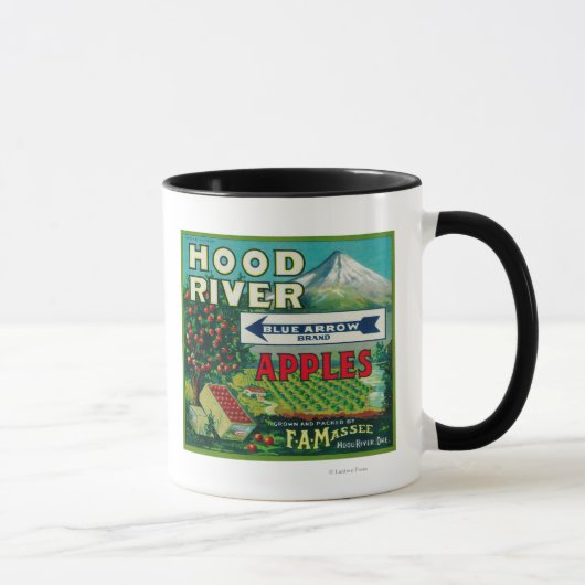 Blue Arrow Apple Crate LabelHood River, OR Tasse (Rechts)