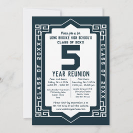 Blue Art Deco 5 Jahre High School Wiedersehen Einladung