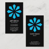 Blue Art Deco Blume Star - Black Visitenkarte (Vorne/Hinten)