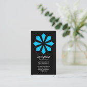 Blue Art Deco Blume Star - Black Visitenkarte (Stehend Vorderseite)