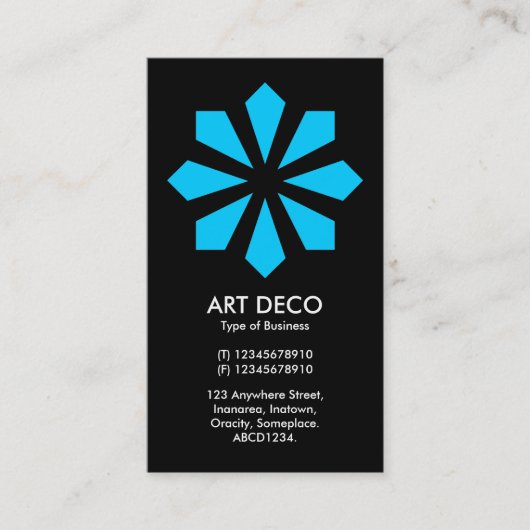 Blue Art Deco Blume Star - Black Visitenkarte (Vorderseite)
