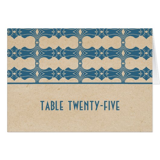 Blue Art Deco Border Tischnummer Card (Vorderseite (Horizontal))