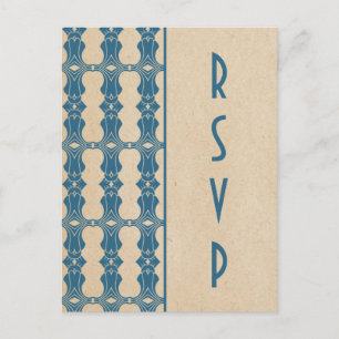 Blue Art Deco Border UAWG Postcard Einladungspostkarte
