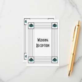Blue Art Deco Design Hochzeitsempfang Begleitkarte