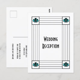 Blue Art Deco Design Hochzeitsempfang Postkarte